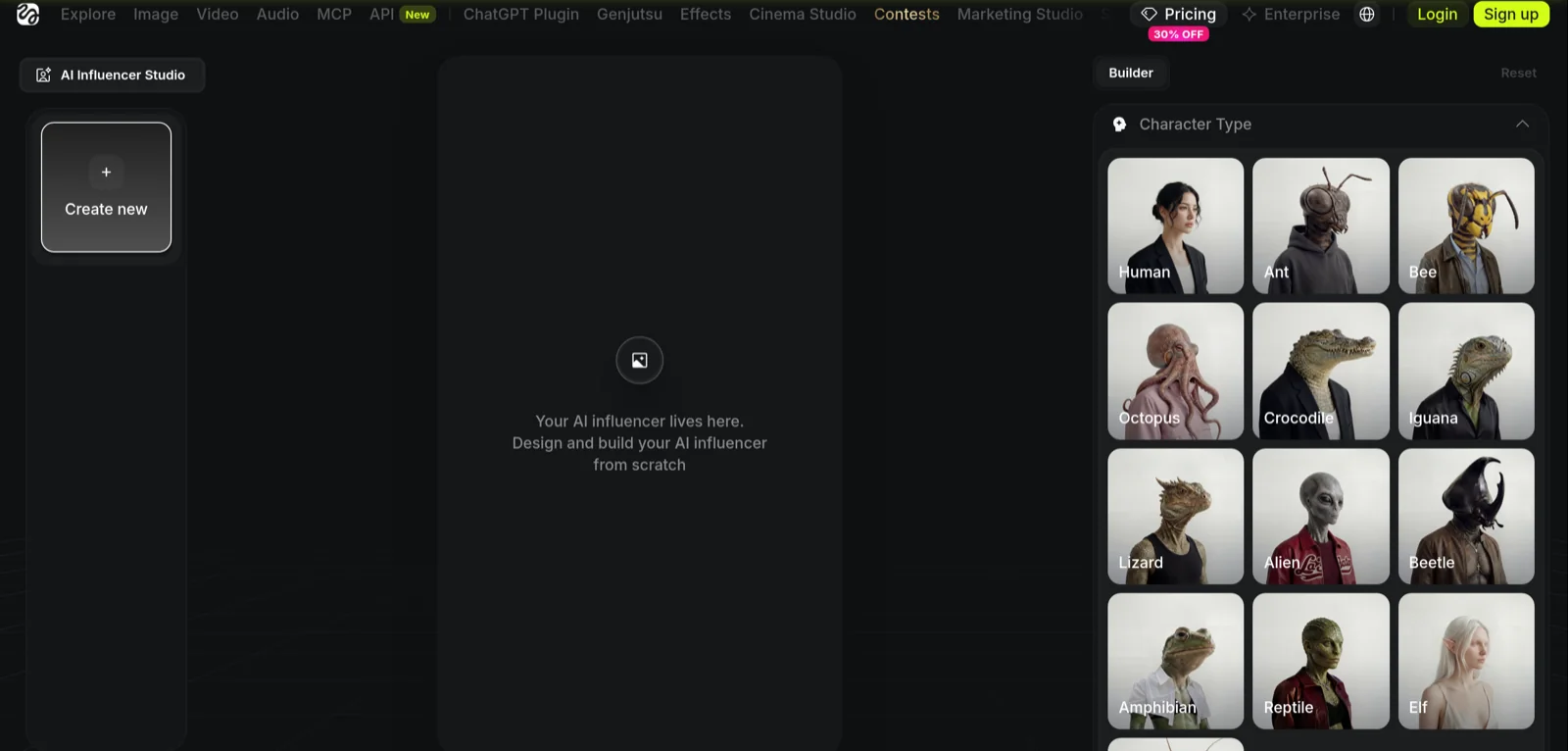 Higgsfield AI Influencer Studio character builder